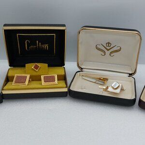 Lot Of Cufflinks In Box Tie Clip Cufflinks Silver Tone & Gold Tone